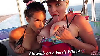 Wild Double Blowjob On A Ferris Wheel With A Hot Teen And A Sexy Milf