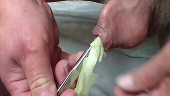 Speeltjes Met Spring Onion En Scissors In Foreskin!